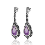 Amethyst and Marcasite Antique Teardrop Earrings - 01E320AMF